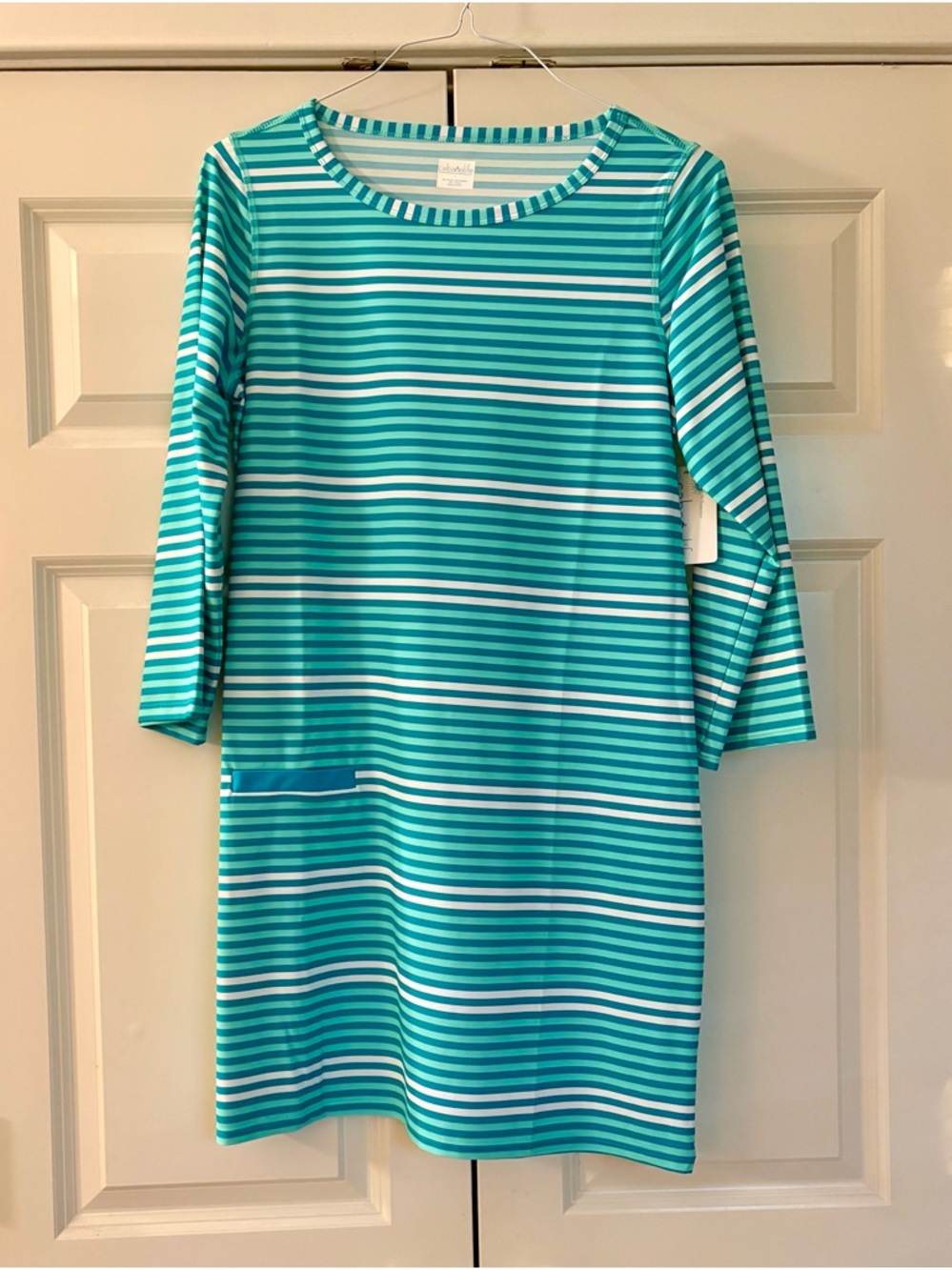 Cabana Life Turquoise and White Striped Long-Sleeve Dress